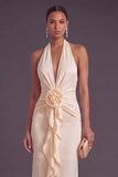 Apricot Mermaid Ruffled Halter Neck Long Wedding Guest Dress