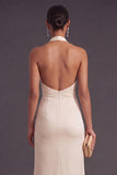 Apricot Mermaid Ruffled Halter Neck Long Wedding Guest Dress