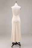 Apricot Mermaid Ruffled Halter Neck Long Wedding Guest Dress