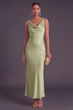 Light Green Mermaid Cowl Neck Satin Maxi Wedding Guest Dress