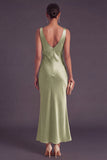 Light Green Mermaid Cowl Neck Satin Maxi Wedding Guest Dress