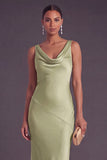 Light Green Mermaid Cowl Neck Satin Maxi Wedding Guest Dress