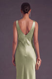 Light Green Mermaid Cowl Neck Satin Maxi Wedding Guest Dress