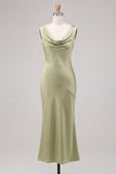 Light Green Mermaid Cowl Neck Satin Maxi Wedding Guest Dress