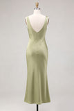 Light Green Mermaid Cowl Neck Satin Maxi Wedding Guest Dress