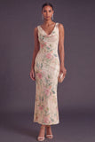 Sparkly White Pink Floral Mermaid Sequin Cowl Neck Long Wedding Guest Dress