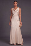 Champagne A Line Cowl Neck Long Wedding Guest Dress