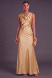 Champagne A Line Cowl Neck Long Wedding Guest Dress
