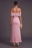 Dark Pink Mermaid Cold Shoulder Long Wedding Guest Dress
