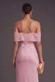 Dark Pink Mermaid Cold Shoulder Long Wedding Guest Dress