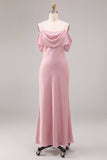 Dark Pink Mermaid Cold Shoulder Long Wedding Guest Dress