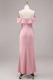 Dark Pink Mermaid Cold Shoulder Long Wedding Guest Dress