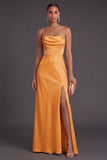 Light Yellow Spaghetti Straps Long Wedding Guest Dress with Slit