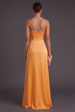 Light Yellow Spaghetti Straps Long Wedding Guest Dress with Slit