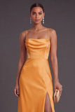 Light Yellow Spaghetti Straps Long Wedding Guest Dress with Slit