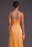 Light Yellow Spaghetti Straps Long Wedding Guest Dress with Slit
