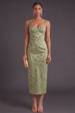 Corset Light Green Bodycon Square Neck Midi Wedding Guest Dress