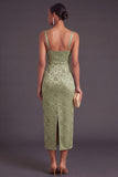 Corset Light Green Bodycon Square Neck Midi Wedding Guest Dress