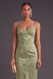 Corset Light Green Bodycon Square Neck Midi Wedding Guest Dress