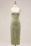 Corset Light Green Bodycon Square Neck Midi Wedding Guest Dress