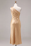 Gold Satin Mermaid One Shoulder Long Wedding Guest Dress
