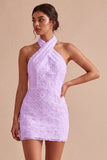 White Floral Halter Bodycon Short Bridal Shower Dress