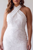 White Floral Halter Bodycon Short Bridal Shower Dress