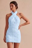 White Floral Halter Bodycon Short Bridal Shower Dress