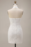 White Floral Halter Bodycon Short Bridal Shower Dress
