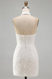 White Floral Halter Bodycon Short Bridal Shower Dress