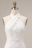 White Floral Halter Bodycon Short Bridal Shower Dress