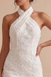 White Floral Halter Bodycon Short Bridal Shower Dress