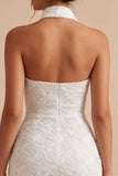 White Floral Halter Bodycon Short Bridal Shower Dress