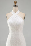 White Floral Halter Bodycon Short Bridal Shower Dress