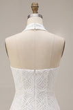 White Floral Halter Bodycon Short Bridal Shower Dress