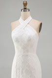 White Floral Halter Bodycon Short Bridal Shower Dress