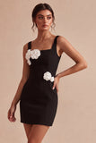 White Square Neck Bodycon Short Bridal Shower Dress with 3D Flowers