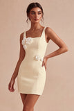 White Square Neck Bodycon Short Bridal Shower Dress with 3D Flowers