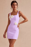 White Square Neck Bodycon Short Bridal Shower Dress with 3D Flowers