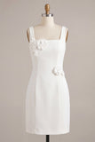 White Square Neck Bodycon Short Bridal Shower Dress with 3D Flowers