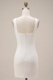 White Square Neck Bodycon Short Bridal Shower Dress with 3D Flowers