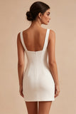 White Square Neck Bodycon Short Bridal Shower Dress with 3D Flowers
