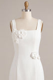 White Square Neck Bodycon Short Bridal Shower Dress with 3D Flowers