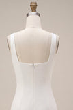 White Square Neck Bodycon Short Bridal Shower Dress with 3D Flowers