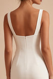 White Square Neck Bodycon Short Bridal Shower Dress with 3D Flowers