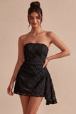 White Floral Strapless Bodycon Short Bridal Shower Dress with Ruffles
