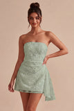 White Floral Strapless Bodycon Short Bridal Shower Dress with Ruffles