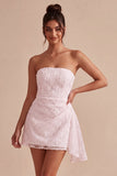 White Floral Strapless Bodycon Short Bridal Shower Dress with Ruffles