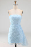 White Floral Strapless Bodycon Short Bridal Shower Dress with Ruffles