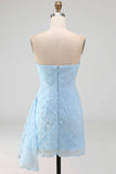 White Floral Strapless Bodycon Short Bridal Shower Dress with Ruffles